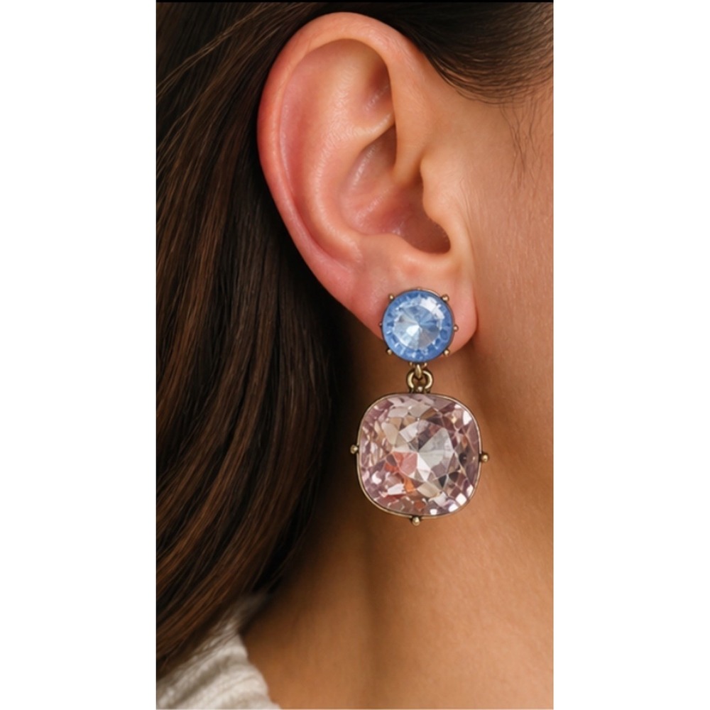 Sugarfix by BaubleBar Blue Pink Gray? Cushion Cut Crystal Gold Dangle Earrings